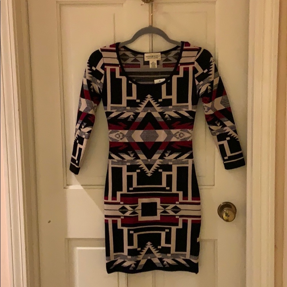 Ralph Lauren Denim Supply NWT Aztec Pattern Bodycon Sweater Dress Size XS